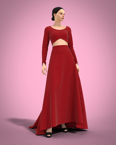 Red Dress 3d 3d modeling clo3d design digitalart fashion fashiondesigner marvelousdesigner metafashion patterndesign