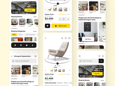 Mobile App - Furniture Ecommerce 3d view add to cart bedroom cart chair dining room ecommerce furniture furniture shopping ikea interior design minimalist design mobile app online shopping room search shop sofa ui ux