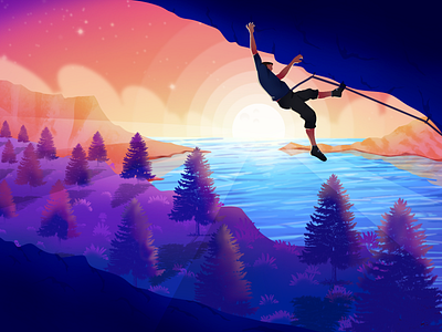 Climbing - illustration beautiful cliff climbing design flat hard work hire illustration landscape sunshine vector web