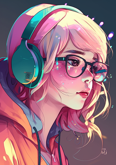 Ai Art (1/100) Girl with Headphones ai art character illustration