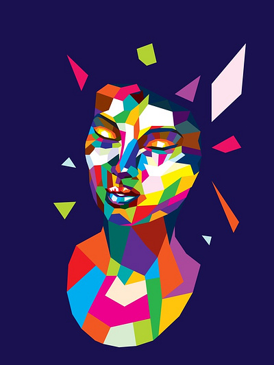 Colorful polygonal female head afro american design funky girl graphic design groovy home decor illustration poster vector woman wpap