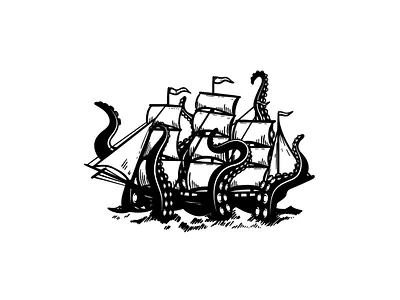 Octopus attack graphic design illustr illustration logo monster nautical octopus octopus attack procreate tentacles vintage