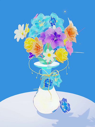Flower with glass vase 3d 3dcg blender blender3d blenderrender colorful flower gift grease pencil pansy ribbon vase