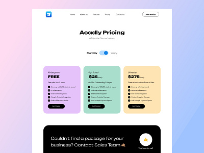 Acadly Pricing branding design figma ui website