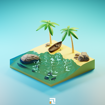 Isometric beach 3d 3d isometric 3d modeling beach blender design graphic design illustration isometric isometric art modeling palm sand sea