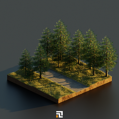 Isometric pine forest 3d 3d isometric blender design forest graphic design illustration isometric microworld modeling pine realistic road scene tree
