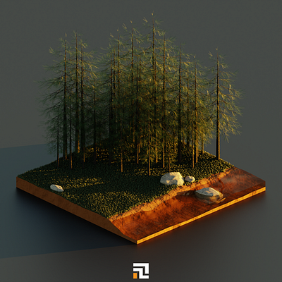 Microworld pine forest 3d 3d isometric blender design graphic design illustration isometric isometric art microworld modeling pine realistic river scene tree