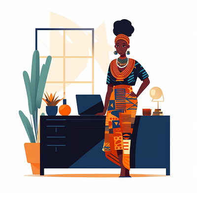 African Woman in her office africa african african fashion african woman attire black black character black woman clothe fashion female illustration office tradition traditional woman