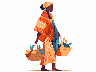 African Woman africa african african fashion african woman attire black black woman character fashion illustration native traditional walking