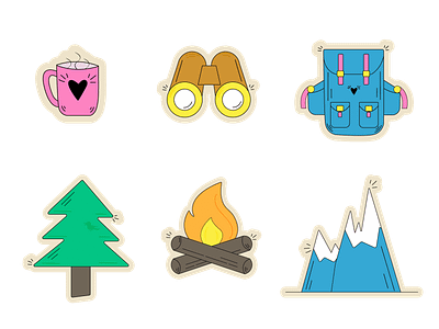 Hiking stickers design graphic design hiking illustration stickers typography vector