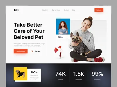 Pet Care Website branding creativeprocess designinspiration designtools graphicdesign home page illustration informationarchitecture. interactiondesign landingpage mobiledesign nft pet productdesign ui visualdesign webdesign website wireframes