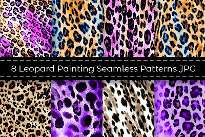 8 Leopards Seamless Painting Patterns animals artprint beautiful crafting creative digital file digitalart download fabric gorgeous leopards nature painting patetrns print seamless surface textile