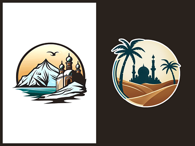mosque on a beach vector logo 3d animation branding design graphic design illustration logo ui ux vector