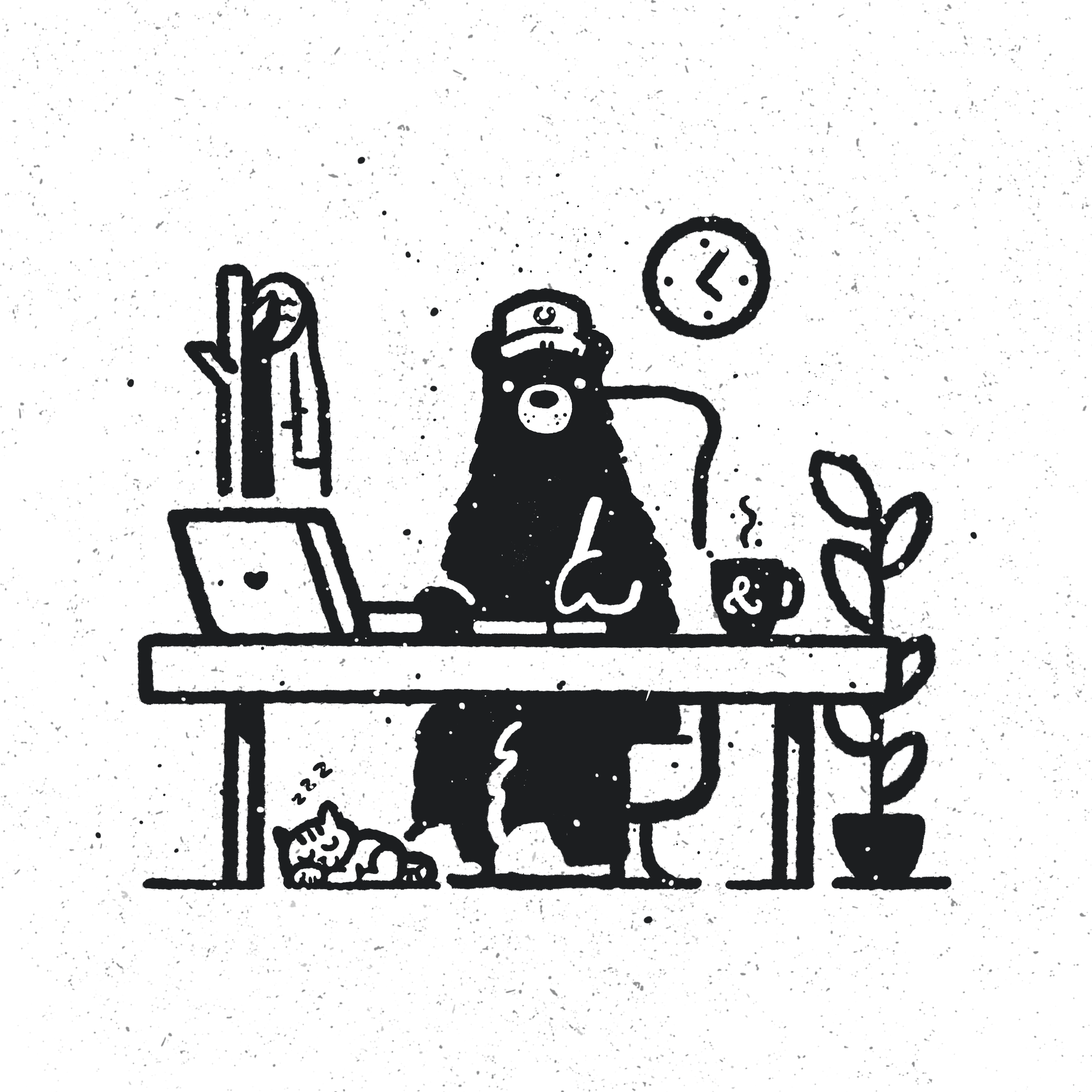 Design Time! bear cat coffee design designer illustration kitten laptop remote work workspace