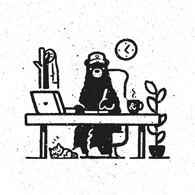 Design Time! bear cat coffee design designer illustration kitten laptop remote work workspace