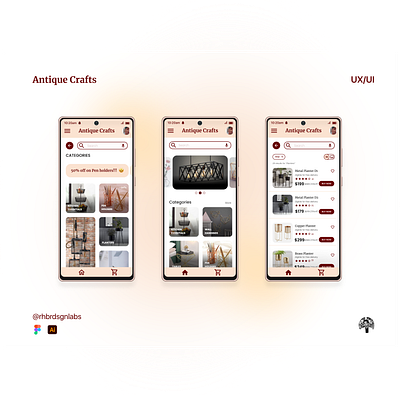 Antique Crafts E-Commerce app concept app branding design figma graphic design illustration logo typography ui ux vector