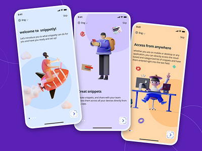 Onboarding pages (Snippetly app) 3d 3ddesign adobe adobexd app appdesign application apppage design graphic design illustration onboarding onboardingpage research u ui uidesign userexperience ux uxdesign