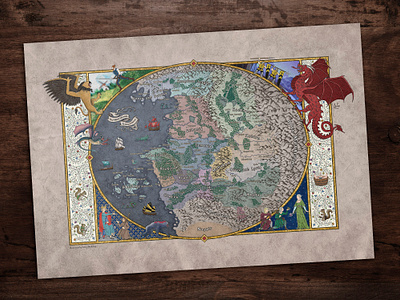The Northern Kingdoms map from The Witcher continent geralt illuminated manuscript illustration manuscript map marginalia medieval medieval map monsters mythical creature the witcher witcher witchers