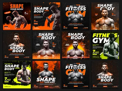 Gym Fitness Social Media Posts banner template banner branding design facebook ad facebook cover fitness free graphic design gym gym banner health instagram banner instagram post post premium product design social media sports club templae web banner