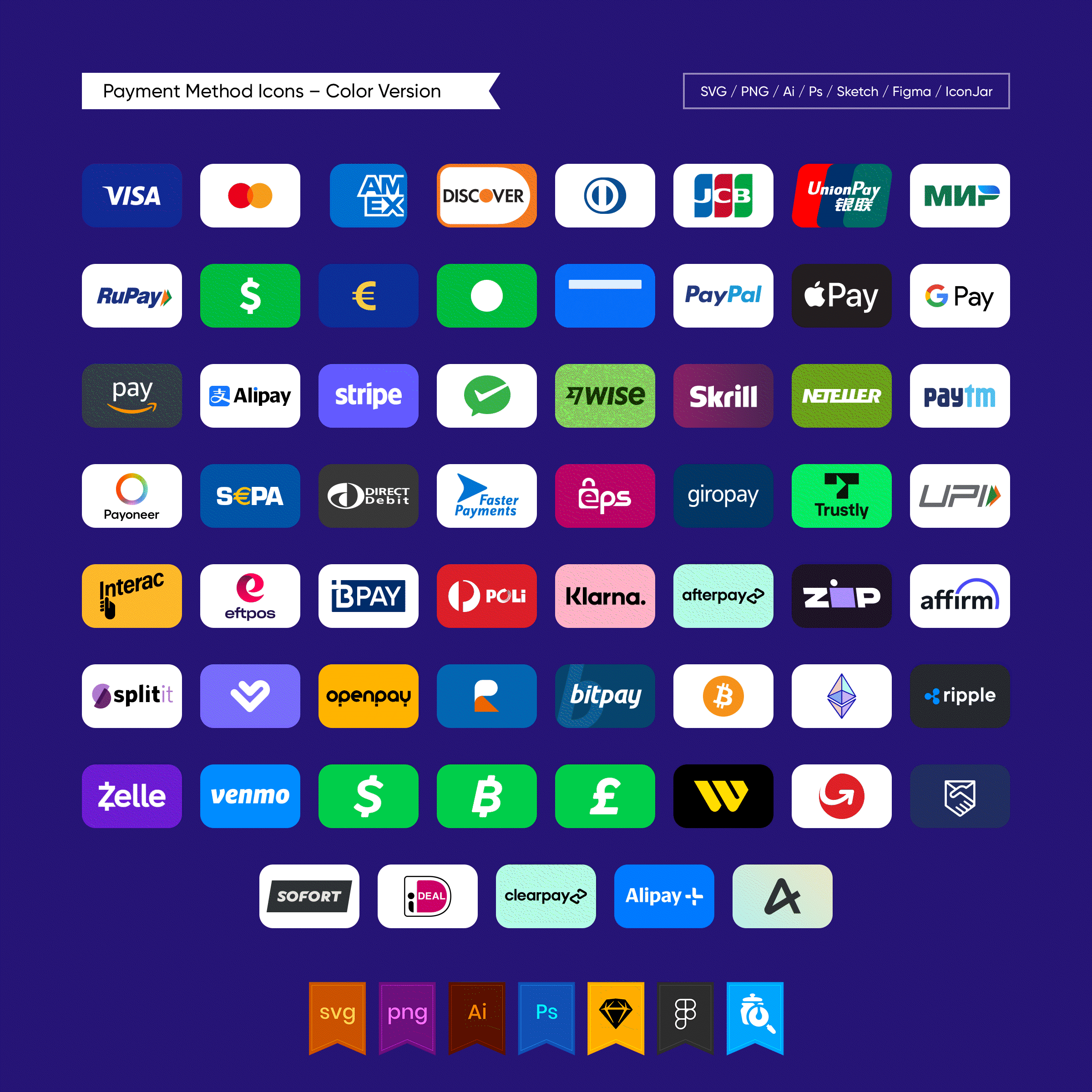 Payment Method Icons checkout color figma free freebie icons illustrator line outline paid payment icons payment method icons payment options photoshop png psd sketch sold svg