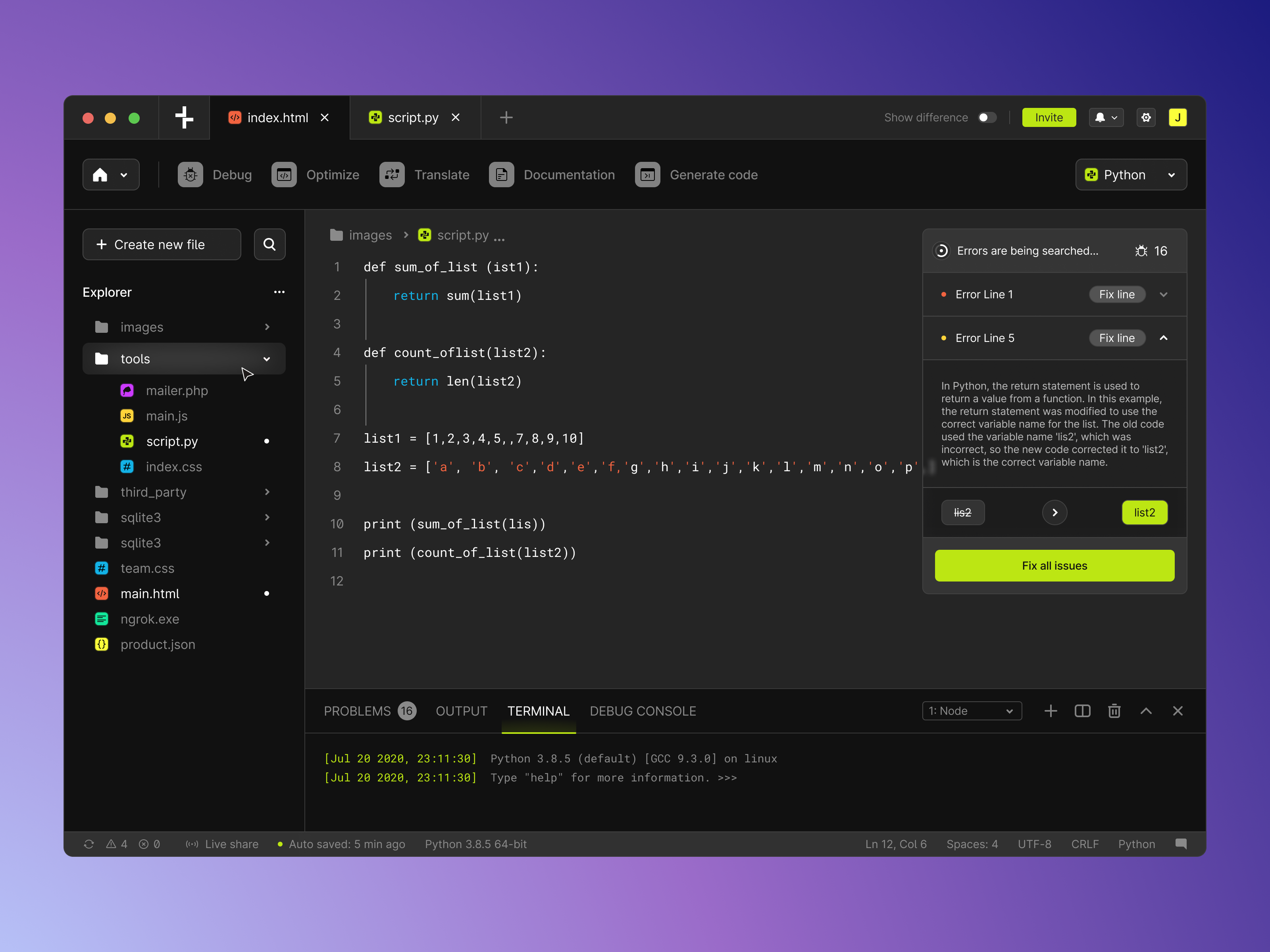 CodeX: text editor, code checker by Viacheslav Ksendziuk on Dribbble