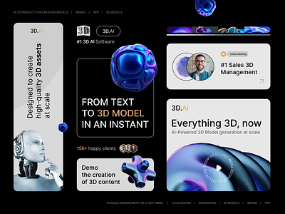 3D.AI Project Concept - from text to 3D Model 2023 3d 3d models ai ai 3d app artificial black branding concept desktop generation landing robot technology ui ui design ux web web design