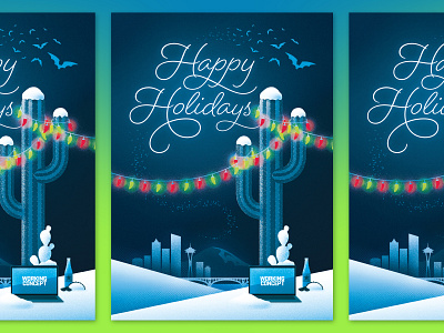 Happy Holidays! We moved from Seattle to Austin. agency austin bats branding cactus chili pepper design fun graphic design holiday holiday card illustration seattle snow spicy tacos typography