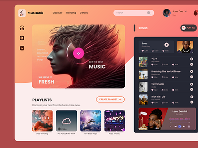 BLOGGING AND MUSIC STREAMING AND DOWNLOAD PLATFORM - MUSBANK blogging musbank music streaming ui ux web app xboring tech