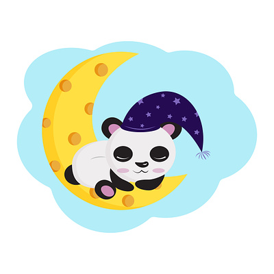 Panda sleep en moon. Vector cartoon illustration black