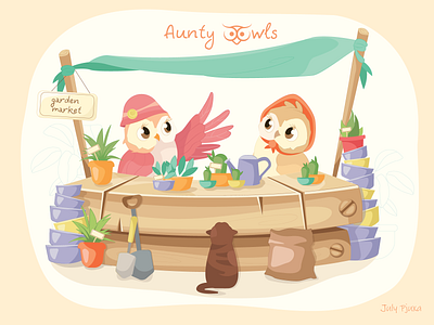 AUNTY OWLS 🦉🦉🪴🍃🌱🌿 adobe illustrator auntyowls bookillustration charachter gardenmarket illustration julypjuxa picture vector vector artwork