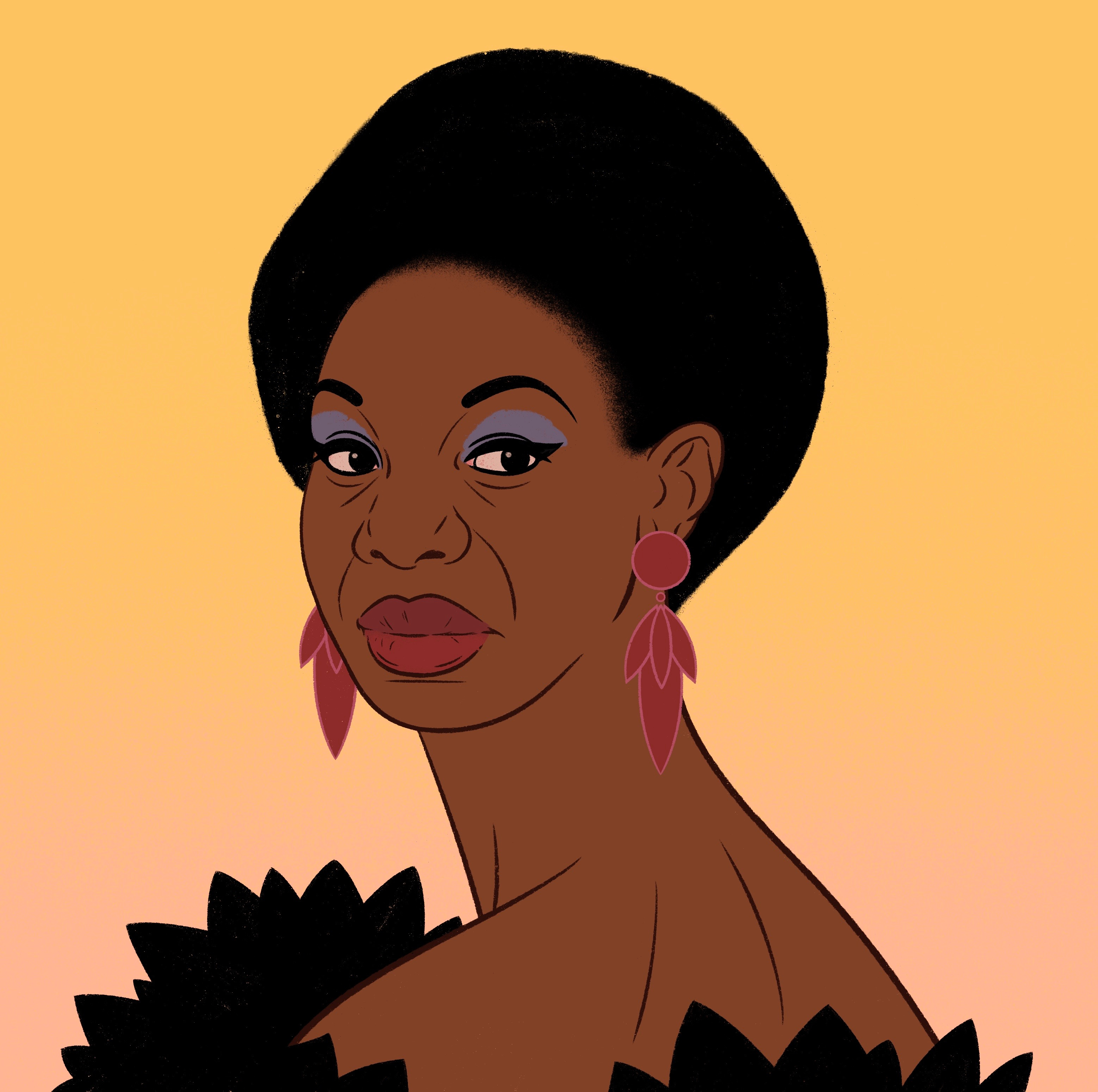 Nina Simone cartoon realism celebrity portrait flat colors flat colours illustration linework minimal music portrait musician portrait new zealand illustrator nina simone personal project portrait portrait illustration portraiture procreate soul spotify spotify cover