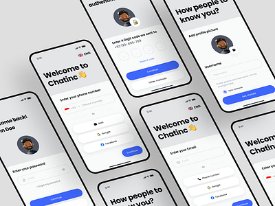 Chatinc - Message App UI KIT ( Sign Up Flow ) app app design call calling chat chat app chatting message messsage app mobile mobile app mobile app design sign up video call whatsapp