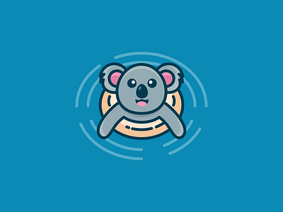 cute koala swimming logo design animal app branding cartoon character cute design graphic design icon illustration koala logo typography ui ux vector