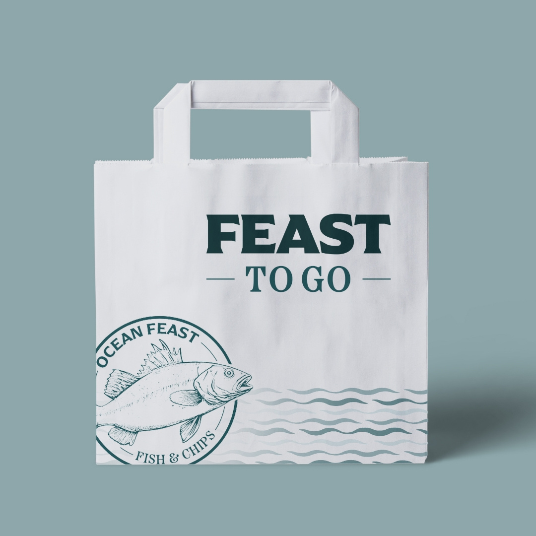 Fish & Chips Logo Challenge branding british business card circle cod design fish fish and chips food illustration logo ocean restaurant san serif seafood shopping bag teal vintage waves