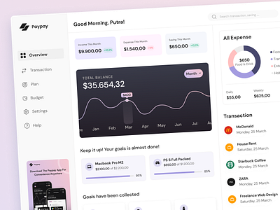 Paypay - Money Management Dashboard budget dashboard fintech income money pay payment pocket saving transaction ui ui design web website