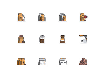 Atlas Coffee Icons barista cafeteria coffee beans coffee machine coffeehouse french press icon iconography illustration