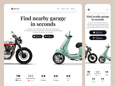 Rider's Hub Landing page app design garage graphic design home homepage landingpage layout logo motorcycle saas ui