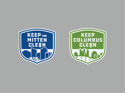 Keep 2023 Clean Badges: The Mitten & Columbus badge branding city cleanup columbus conservation ddc derek mohr draplin grand rapids happy people hike hiking logo michigan ohio outdoors parks recreation skyline typography