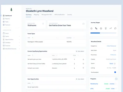Conservation Platform Landowner Dashboard dashboard product design ui ux web app