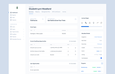 Conservation Platform Landowner Dashboard dashboard product design ui ux web app