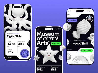 Digital Museum - Mobile App Concept 3d app blockchain collections design foundation gallery mobile nft opensea rarible ui web 3.0