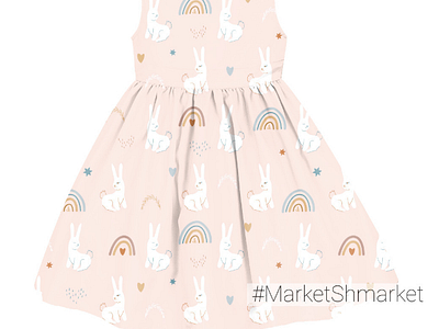 Pink pattern of white hares, rabbits, rainbows for fabric, decor background bunny fabric illustration marketshmarket pattern pink rabbits rainbows vector white rabbit