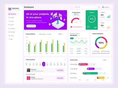 Project Management Dashboard admin dashboard admin panel analytics calender card chart crm dashboard dashboard design dashboard ui management management dashboard project management dashboard schedule task management todo track ui design web web design