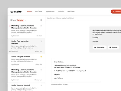 CVMaker - Inbox chat dashboard design inbox message platform product saas ui ux