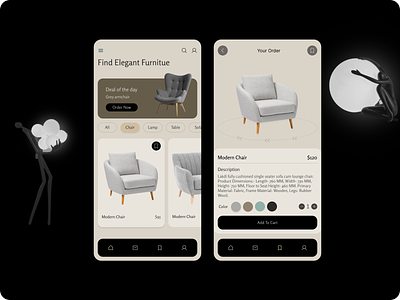 Furniture Shop app branding chair design e ccomerce enterior shop ui ux