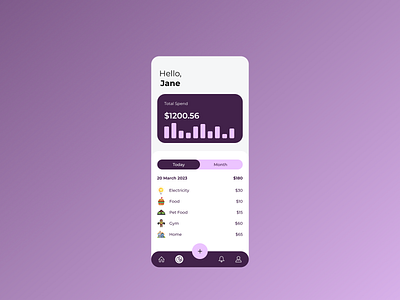 BuiLD 1.0 Day 22 - Expense tracking app concept UI build concept design designdrug ui uidesign ux visual design watchmegrow