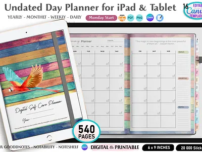 Undated Day Planner for iPad & Tablet with Canva Template daily daily planner day planner digital day planner digital planner goodnotes journal for women undated planner
