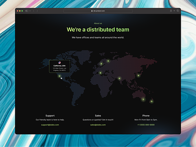 Working location - Landing Page Concept clean contact us daily ui dark darkmode darktheme distributed team landing page location map product design remote working ui ux web design