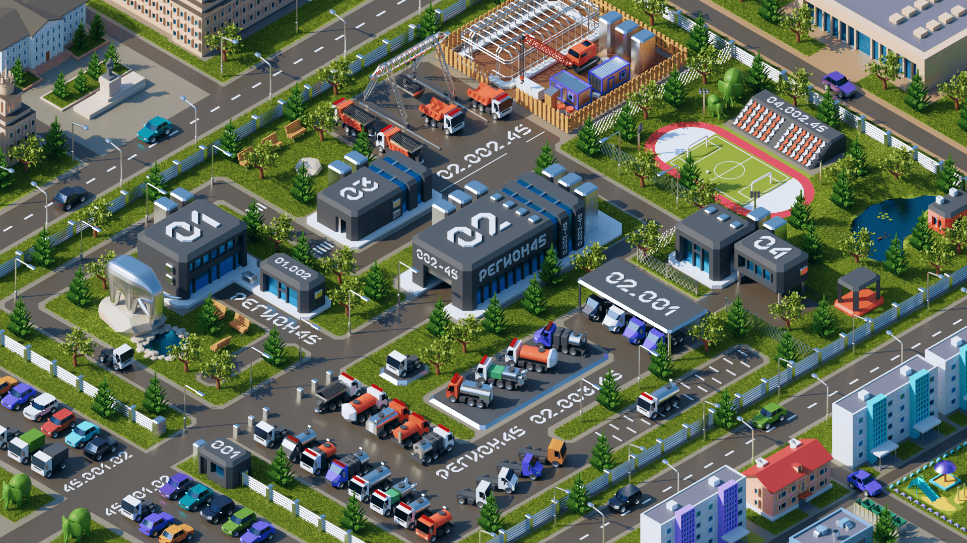 3D illustration for the interactive touch table 3d 3d illustration 3d isometric art asphalt branding car cars design equipment factory future game isometric isometric illustration plant silicon valley truck wehicle
