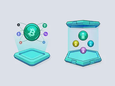 BlockChain illustration BTC Multi-user 3d blockchain illustration ui